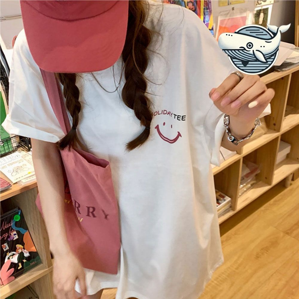 편안한 오버핏 스마일 면티 여름 캐주얼룩