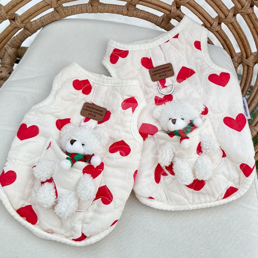 강아지 곰돌이 하트둥둥 하네스 조끼 1P 겨울 산책옷