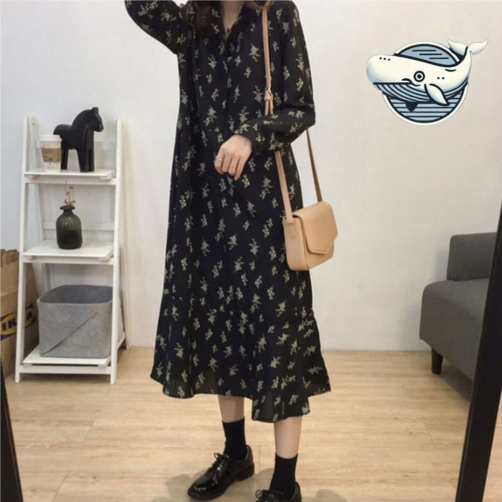 여성 긴팔 플라워 롱원피스 캐주얼 슬림핏