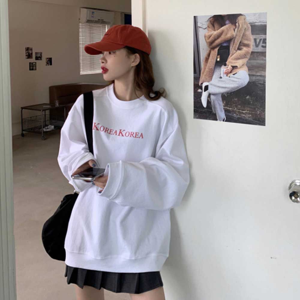 룩 봄 레터링 여행 기모 엠티 맨투맨 핏 코디