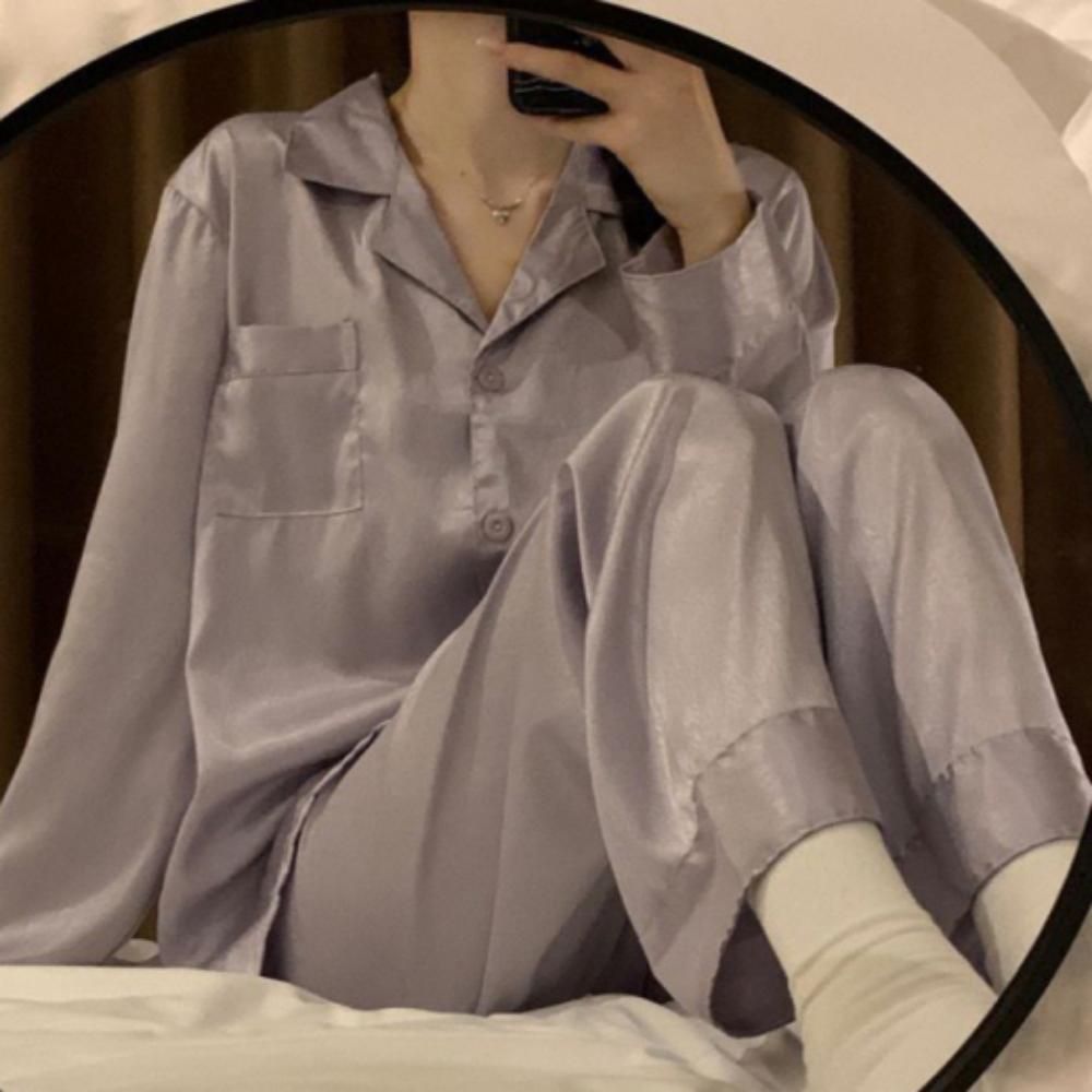 여성 캐주얼 홈웨어 실크 루즈핏 일상 잠옷