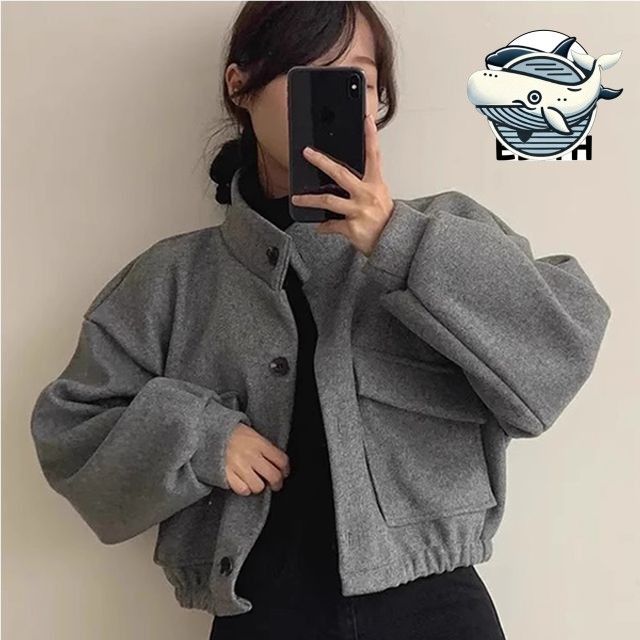 여성용 포켓티 크롭 자켓 캐주얼 베이직 데일리