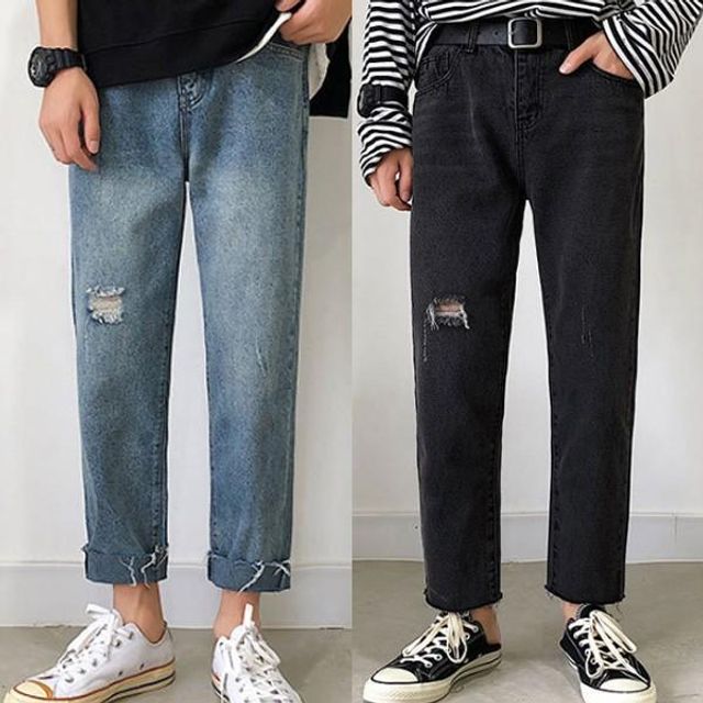 남자청바지 워싱 컷팅 진 연청 데님팬츠 일자바지