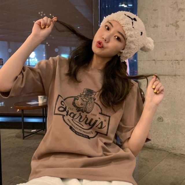 프린팅 반팔 여성 기본 티셔츠 데이 오버핏 여자 여름