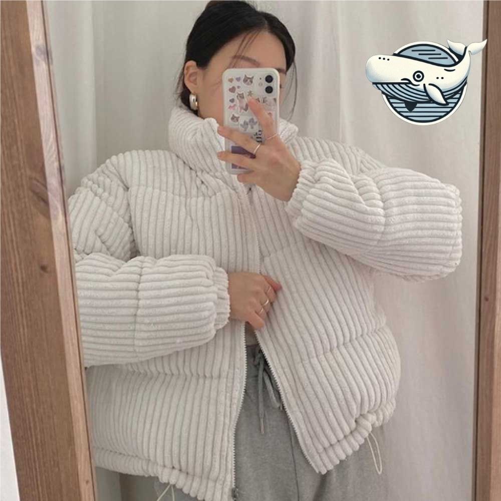포근한 하이넥 숏패딩 캐주얼 코듀로이 겉옷