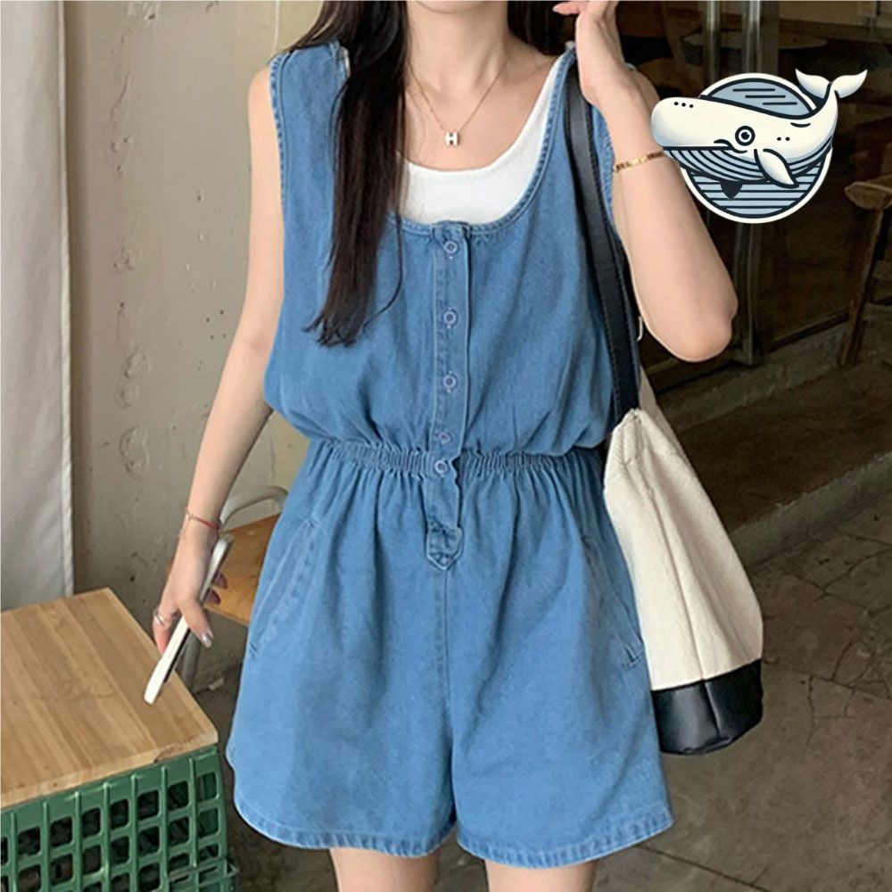 여름 캐주얼 데님 원피스 미니 점프수트 양포켓