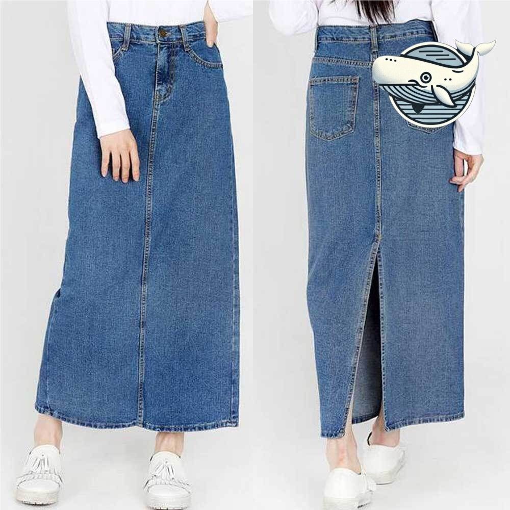 세련된 데일리 롱스커트 청치마 여성용 뒷트임