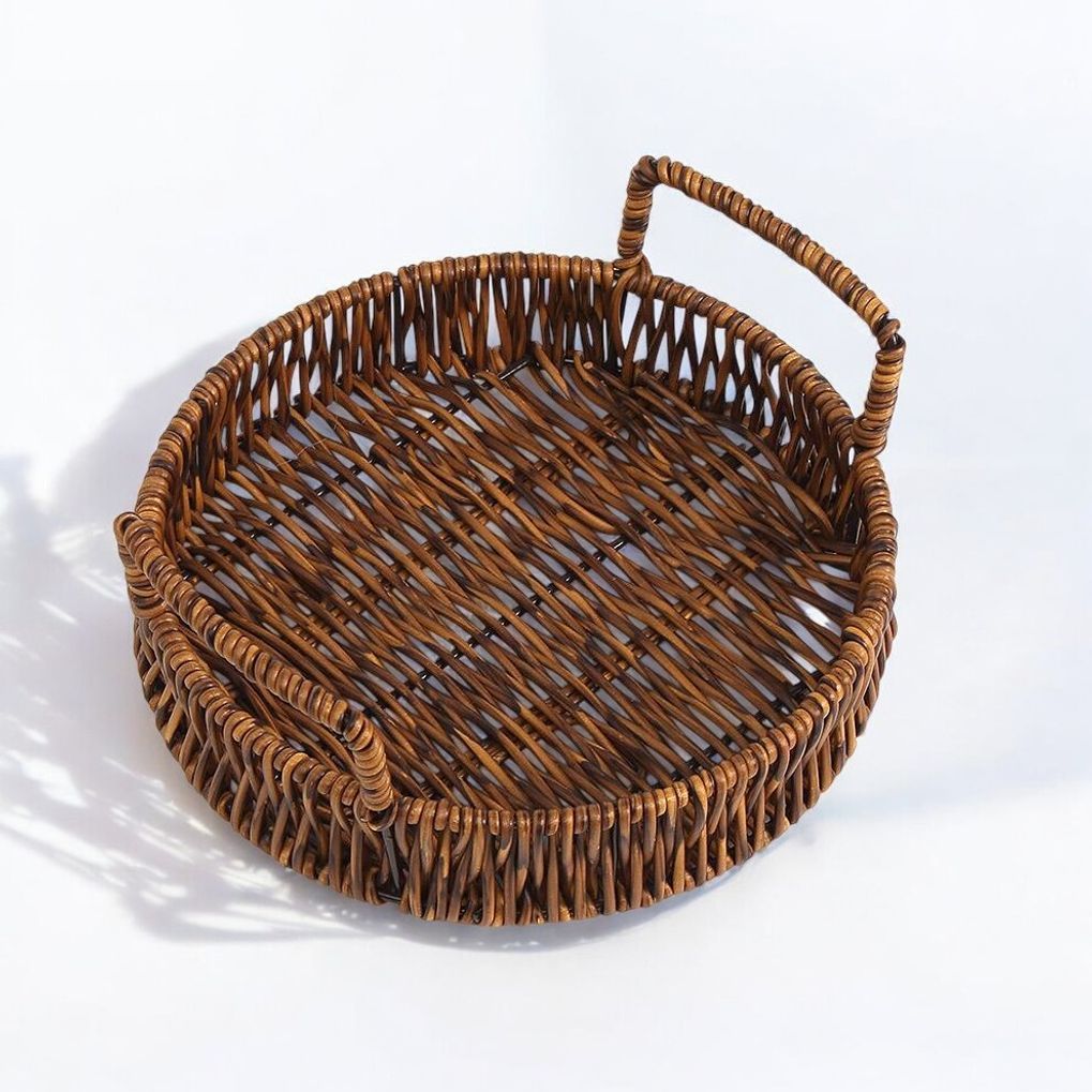 게더릭 원형 라탄짜임 트레이 (20cm) (월넛)