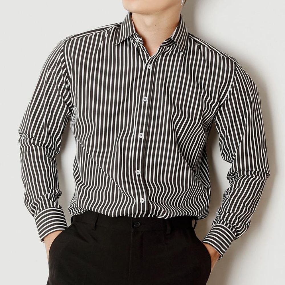 블랙 스트라이프 긴팔남성용 셔츠