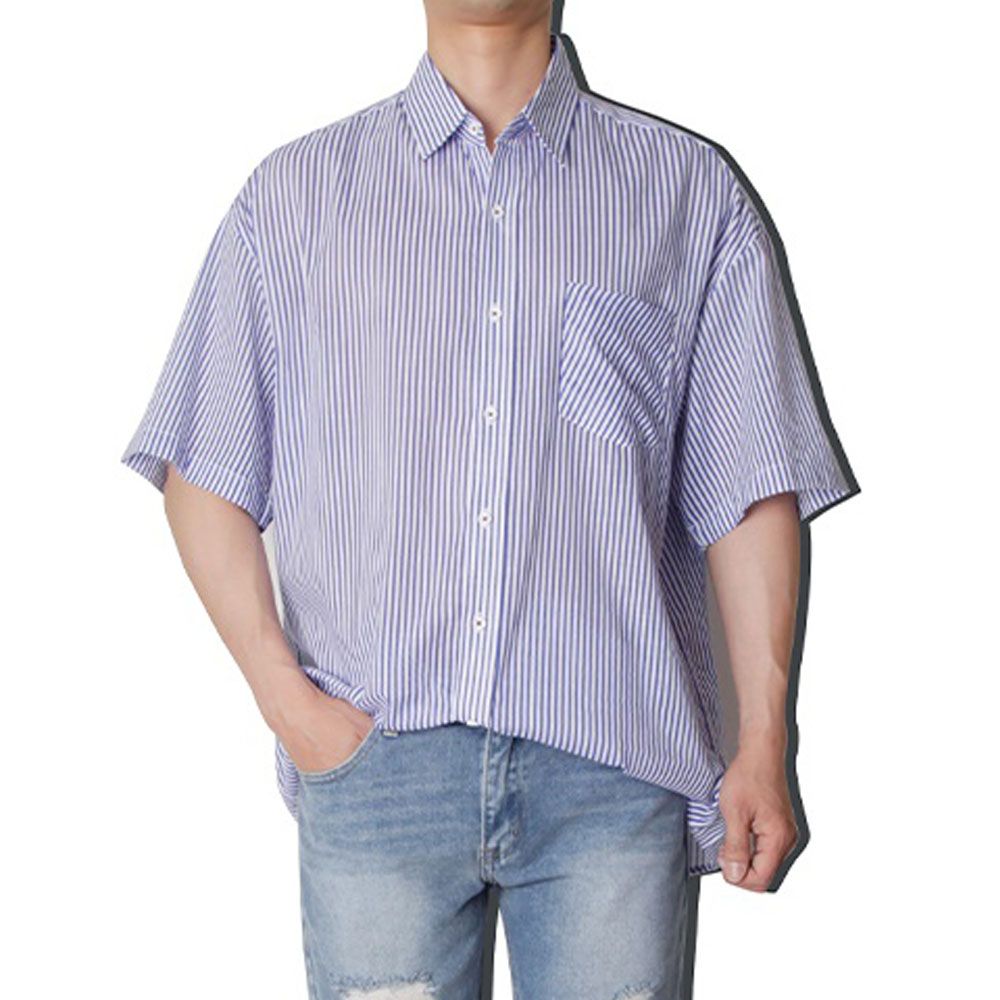 오버핏 줄무늬 포켓 린넨 남성셔츠 데일리 여름셔츠